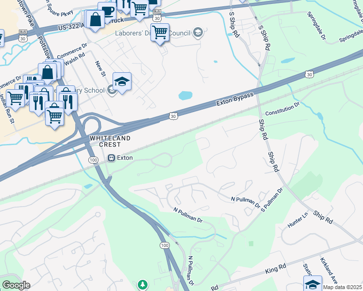 map of restaurants, bars, coffee shops, grocery stores, and more near 221 Tall Pines Drive in West Chester