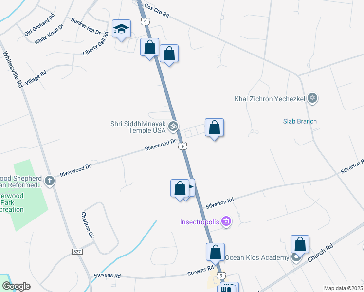 map of restaurants, bars, coffee shops, grocery stores, and more near 1888 Lakewood Road in Toms River