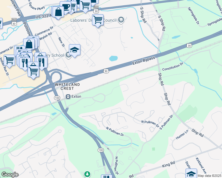 map of restaurants, bars, coffee shops, grocery stores, and more near 221 Tall Pines Drive in West Chester