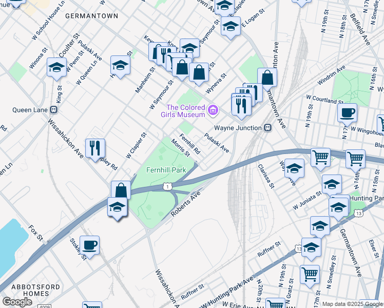 map of restaurants, bars, coffee shops, grocery stores, and more near 4549 Morris Street in Philadelphia