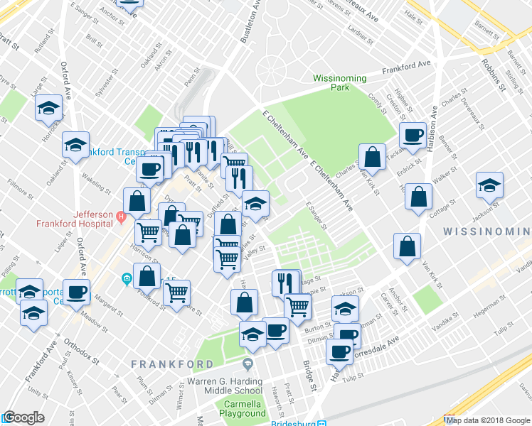 map of restaurants, bars, coffee shops, grocery stores, and more near 1775 Scattergood Street in Philadelphia