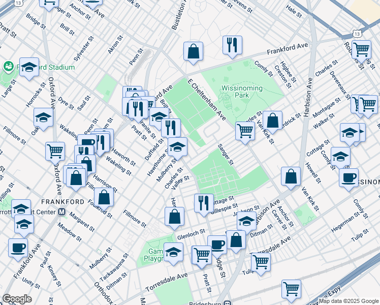 map of restaurants, bars, coffee shops, grocery stores, and more near 1775 Scattergood Street in Philadelphia