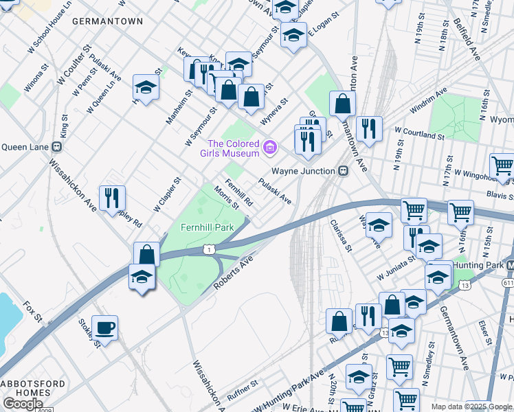 map of restaurants, bars, coffee shops, grocery stores, and more near 4527 Fernhill Road in Philadelphia