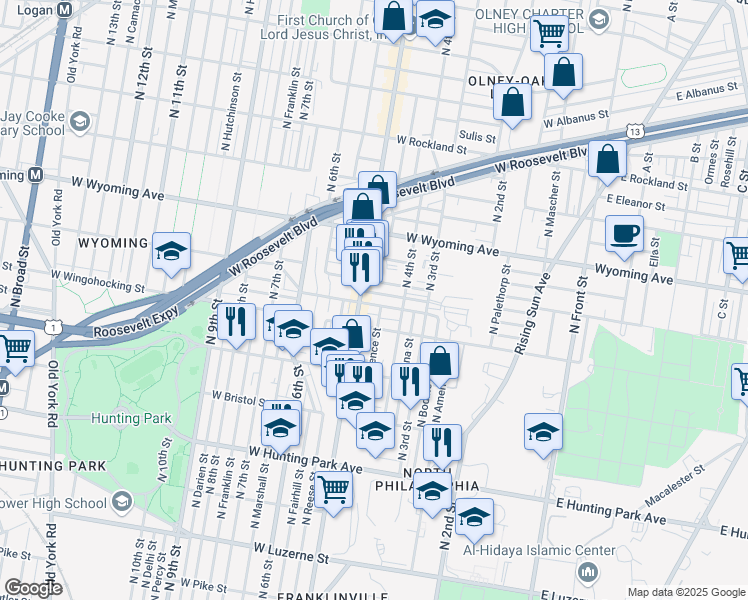 map of restaurants, bars, coffee shops, grocery stores, and more near 439 West Annsbury Street in Philadelphia