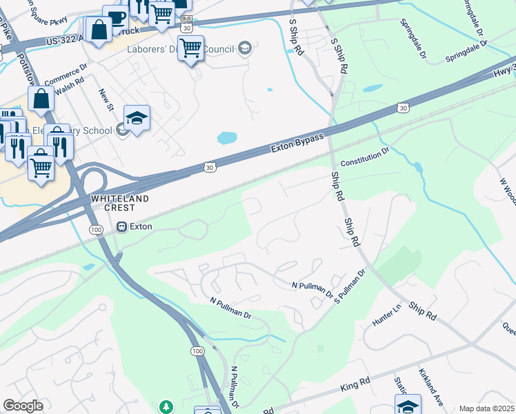 map of restaurants, bars, coffee shops, grocery stores, and more near 248 Tall Pines Drive in West Chester