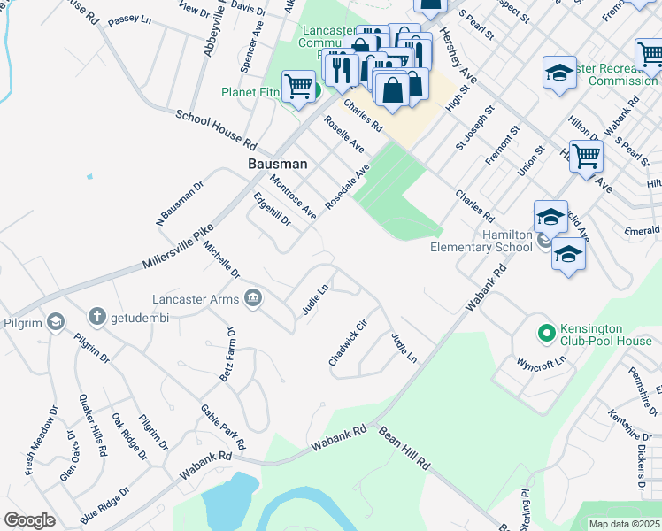 map of restaurants, bars, coffee shops, grocery stores, and more near 1609 Judie Lane in Lancaster