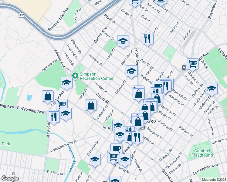 map of restaurants, bars, coffee shops, grocery stores, and more near 1222 Herbert Street in Philadelphia
