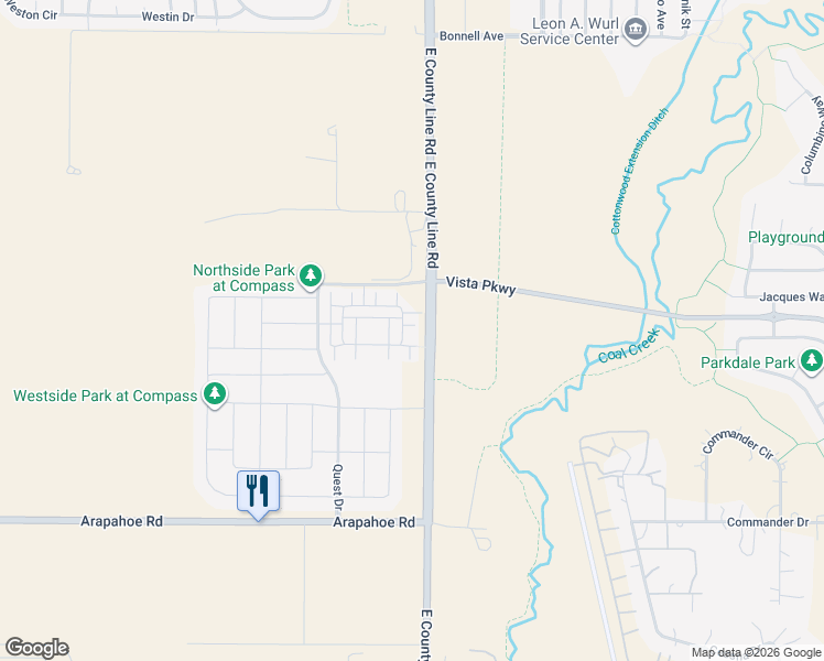 map of restaurants, bars, coffee shops, grocery stores, and more near East County Line Road in Erie