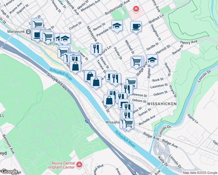 map of restaurants, bars, coffee shops, grocery stores, and more near 3807 Sharp Street in Philadelphia