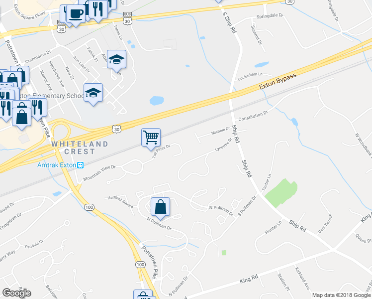 map of restaurants, bars, coffee shops, grocery stores, and more near 261 Tall Pines Drive in West Chester