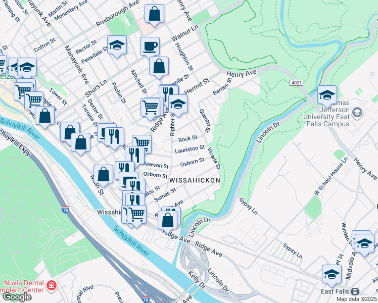 map of restaurants, bars, coffee shops, grocery stores, and more near 246 Lauriston Street in Philadelphia