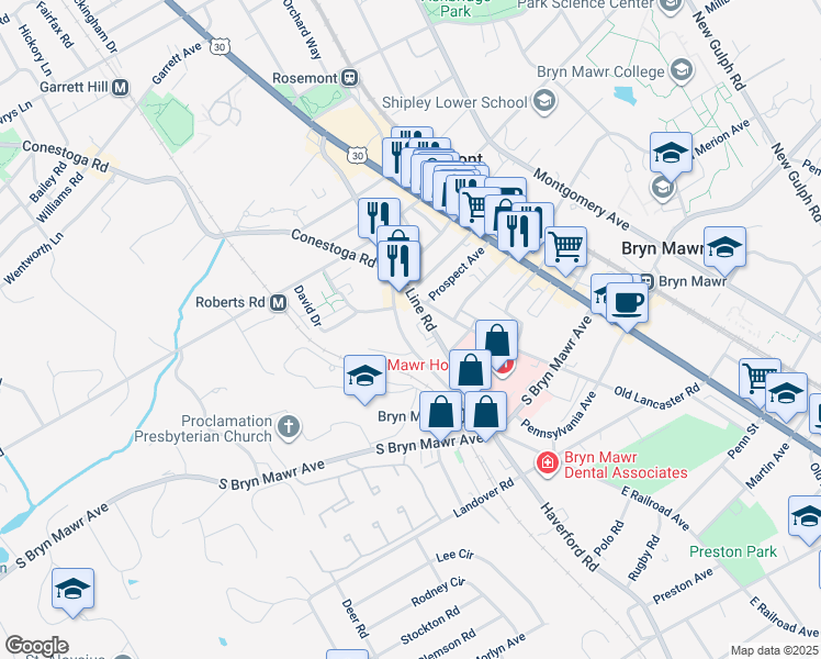 map of restaurants, bars, coffee shops, grocery stores, and more near 939 Glenbrook Avenue in Bryn Mawr