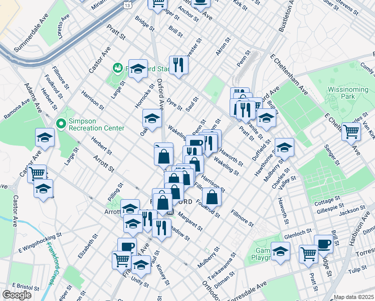 map of restaurants, bars, coffee shops, grocery stores, and more near 4904 Griscom Street in Philadelphia