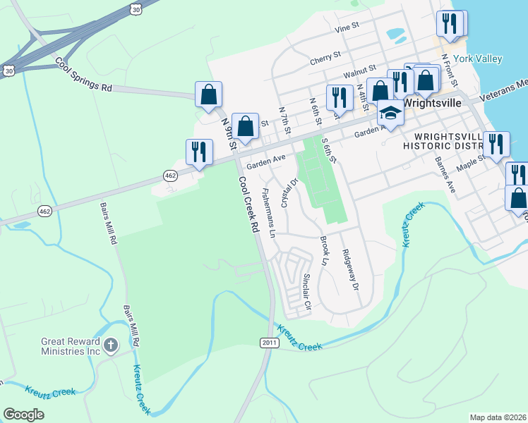map of restaurants, bars, coffee shops, grocery stores, and more near 89 Cool Creek Road in Wrightsville