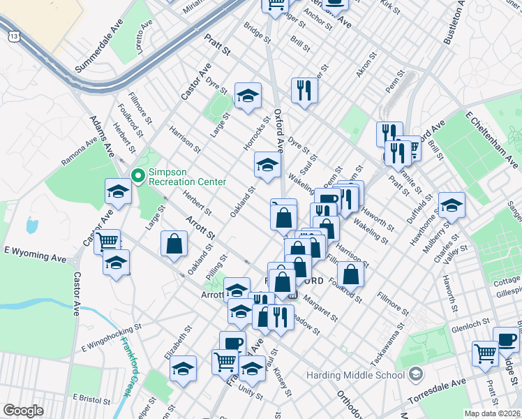 map of restaurants, bars, coffee shops, grocery stores, and more near 1337 Fillmore Street in Philadelphia