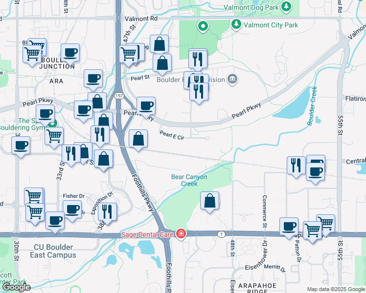 map of restaurants, bars, coffee shops, grocery stores, and more near 4888 Pearl East Circle in Boulder