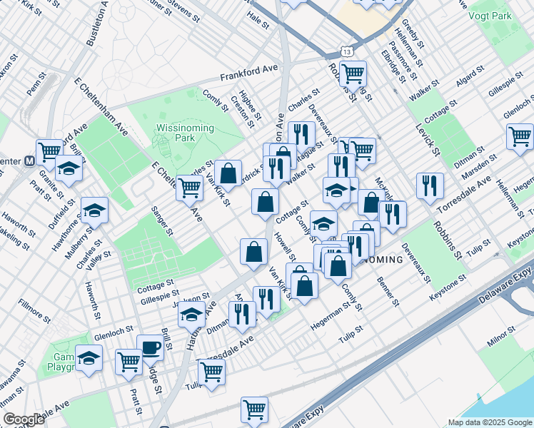 map of restaurants, bars, coffee shops, grocery stores, and more near 4317 Howell Street in Philadelphia