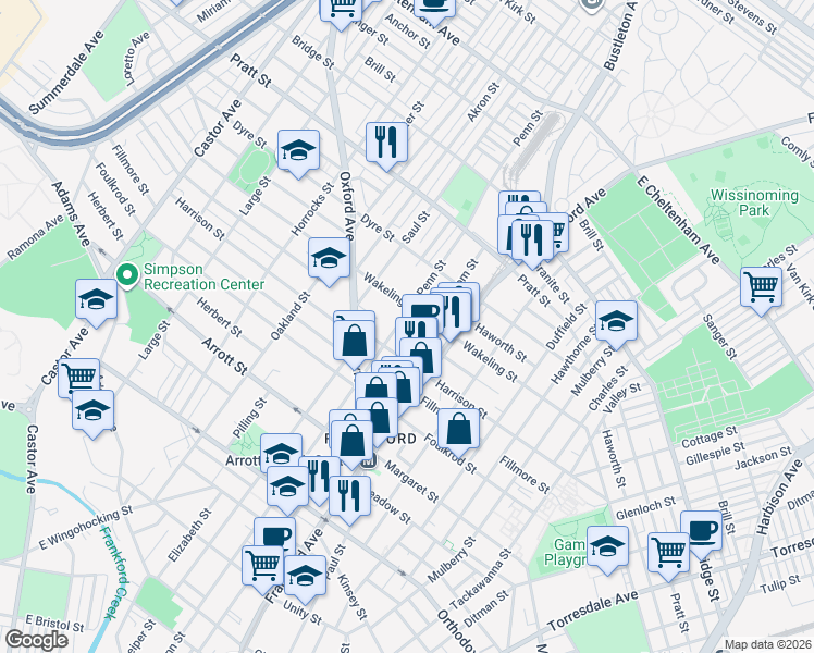 map of restaurants, bars, coffee shops, grocery stores, and more near 4904 Griscom Street in Philadelphia