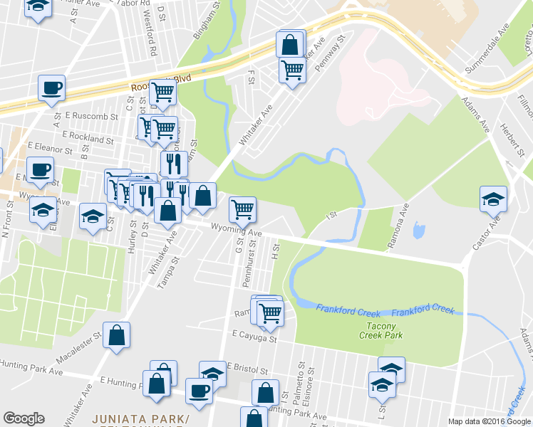 map of restaurants, bars, coffee shops, grocery stores, and more near 721R Maple Lane in Philadelphia