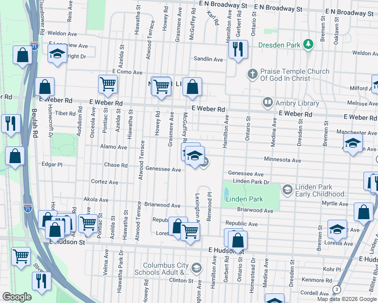map of restaurants, bars, coffee shops, grocery stores, and more near 2663 Mcguffey Road in Columbus