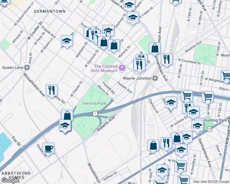 map of restaurants, bars, coffee shops, grocery stores, and more near in Philadelphia