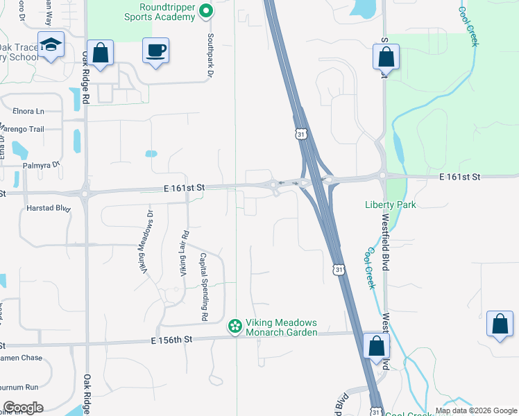 map of restaurants, bars, coffee shops, grocery stores, and more near 16021 Coleman Drive in Westfield