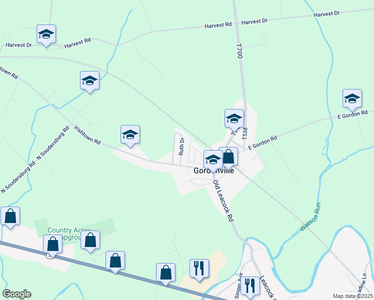 map of restaurants, bars, coffee shops, grocery stores, and more near 3 Janis Road in Gordonville