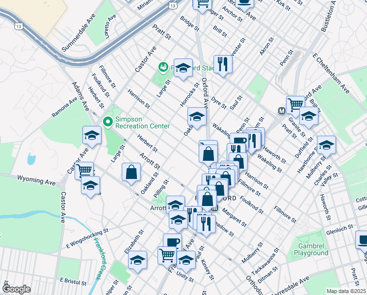 map of restaurants, bars, coffee shops, grocery stores, and more near 1314 Fillmore Street in Philadelphia