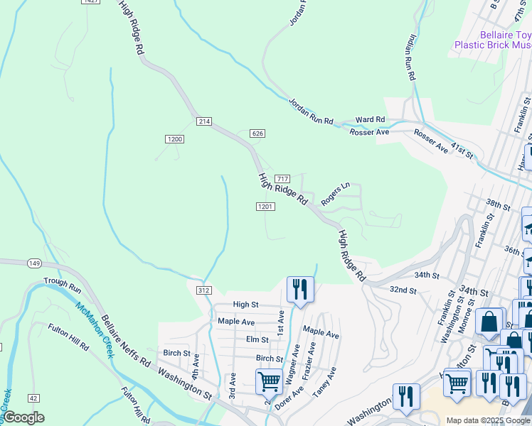 map of restaurants, bars, coffee shops, grocery stores, and more near 64491 Hilltop Avenue in Bellaire