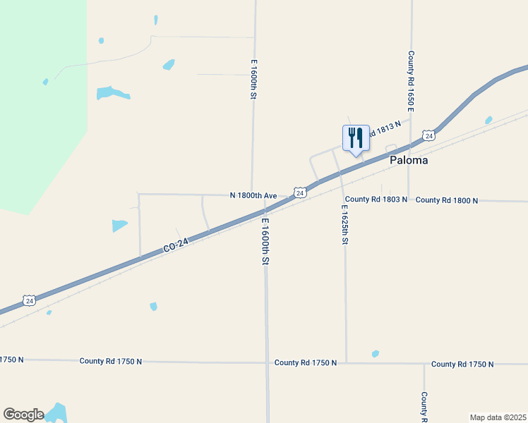 map of restaurants, bars, coffee shops, grocery stores, and more near 1601 U.S. 24 in Paloma