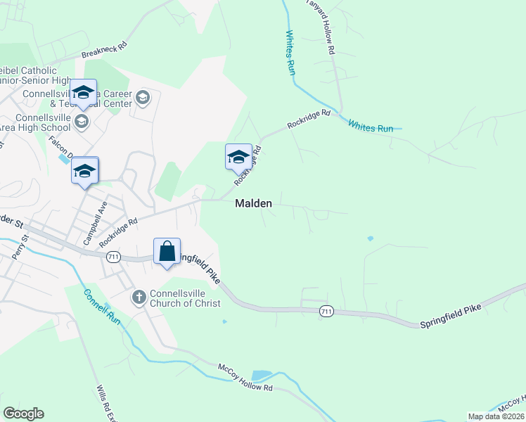 map of restaurants, bars, coffee shops, grocery stores, and more near 705 Petersburg Road in Connellsville