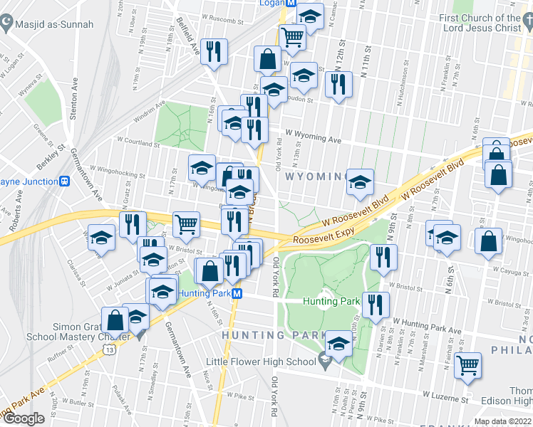 map of restaurants, bars, coffee shops, grocery stores, and more near 1316 Blavis Street in Philadelphia