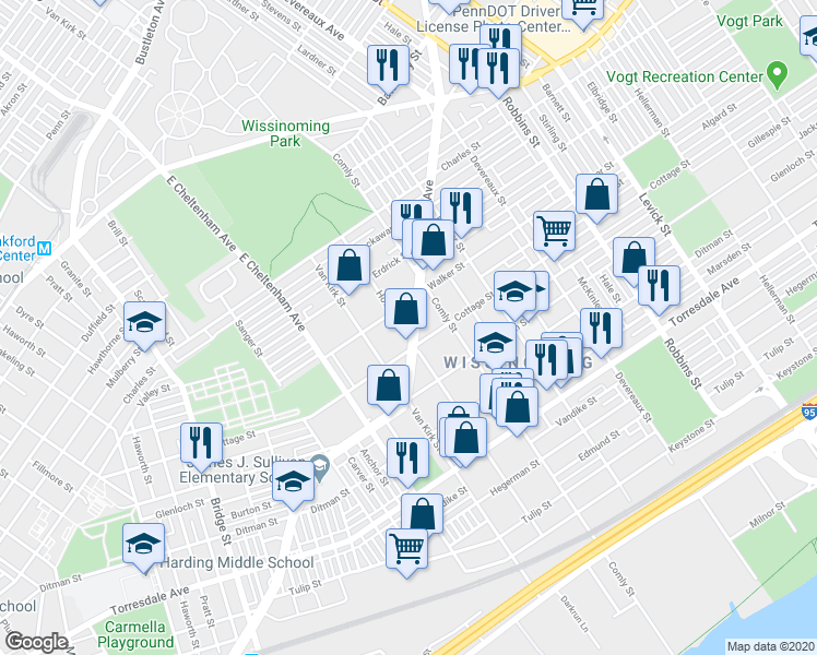 map of restaurants, bars, coffee shops, grocery stores, and more near 4317 Howell Street in Philadelphia