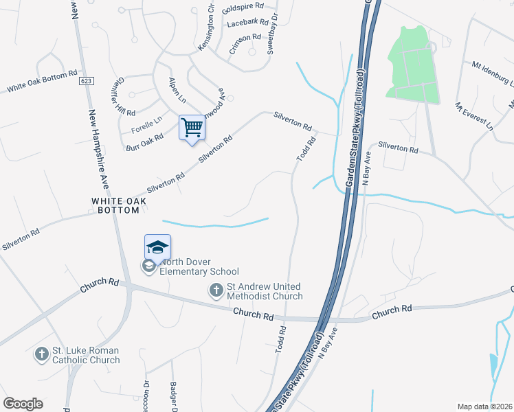 map of restaurants, bars, coffee shops, grocery stores, and more near 1575 Beaver Hollow Drive in Toms River