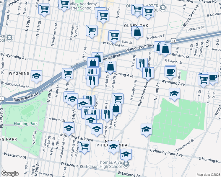map of restaurants, bars, coffee shops, grocery stores, and more near 326 West Annsbury Street in Philadelphia