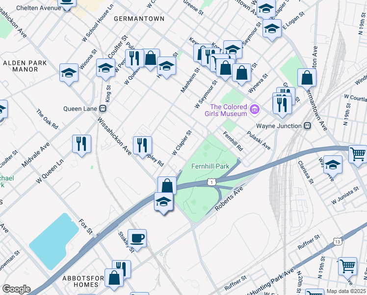 map of restaurants, bars, coffee shops, grocery stores, and more near 470 West Clapier Street in Philadelphia
