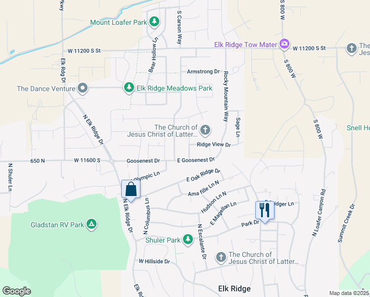map of restaurants, bars, coffee shops, grocery stores, and more near 759 Burke Lane in Payson