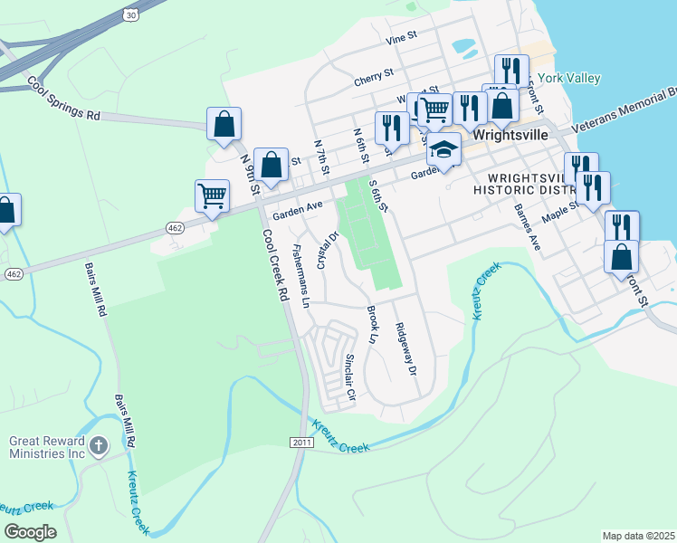 map of restaurants, bars, coffee shops, grocery stores, and more near 120 Brook Lane in Wrightsville