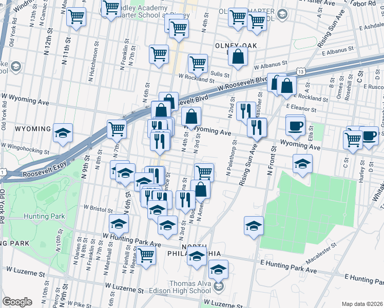 map of restaurants, bars, coffee shops, grocery stores, and more near 326 West Annsbury Street in Philadelphia
