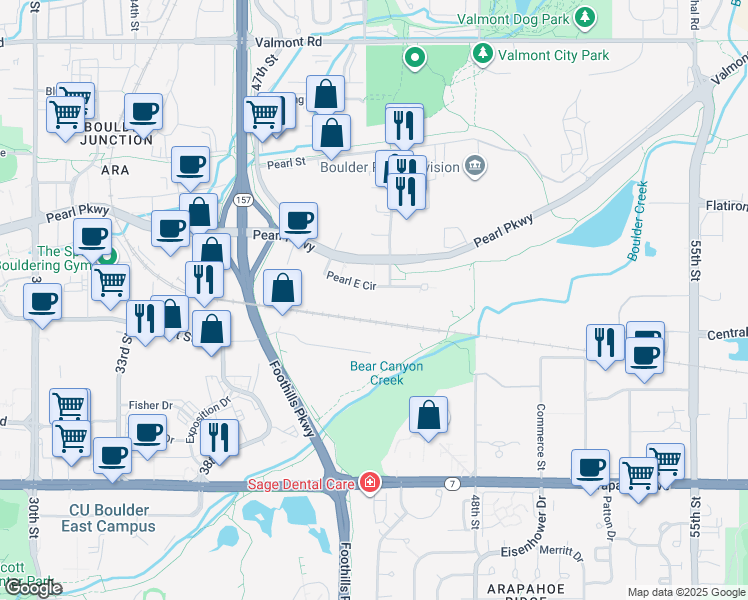 map of restaurants, bars, coffee shops, grocery stores, and more near 4888 Pearl East Circle in Boulder
