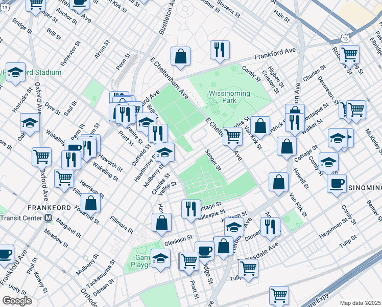 map of restaurants, bars, coffee shops, grocery stores, and more near 5356 Charles Street in Philadelphia