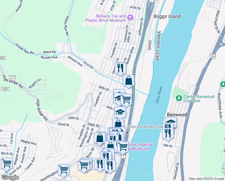 map of restaurants, bars, coffee shops, grocery stores, and more near 621 38th Street in Bellaire