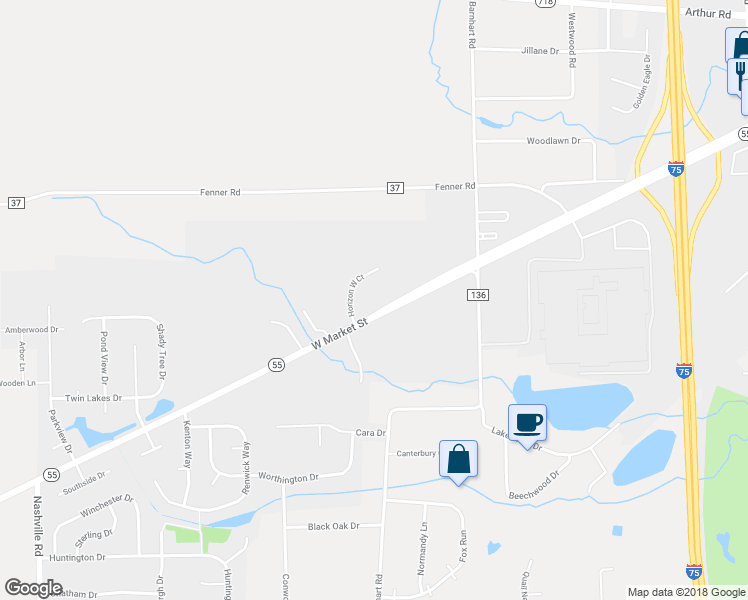 map of restaurants, bars, coffee shops, grocery stores, and more near 1191 Horizon West Court in Troy