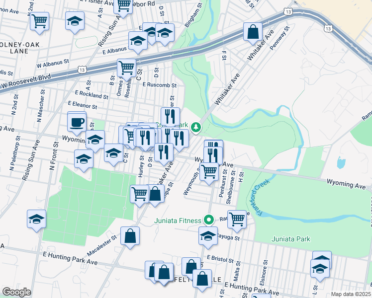 map of restaurants, bars, coffee shops, grocery stores, and more near 4731 Whitaker Avenue in Philadelphia