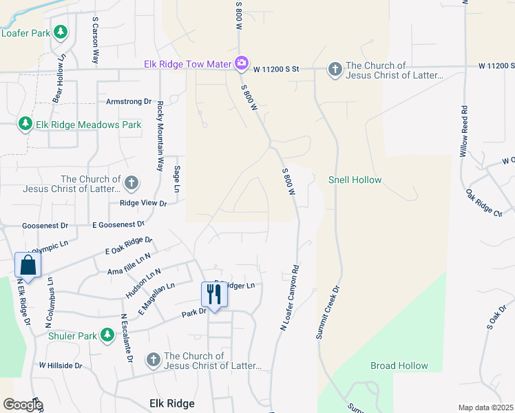 map of restaurants, bars, coffee shops, grocery stores, and more near 701 East Birch Lane in Elk Ridge