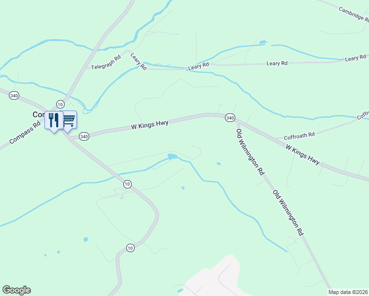 map of restaurants, bars, coffee shops, grocery stores, and more near 1264 West Kings Highway in Coatesville