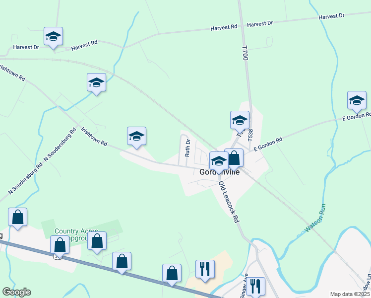 map of restaurants, bars, coffee shops, grocery stores, and more near 16 Ruth Drive in Gordonville