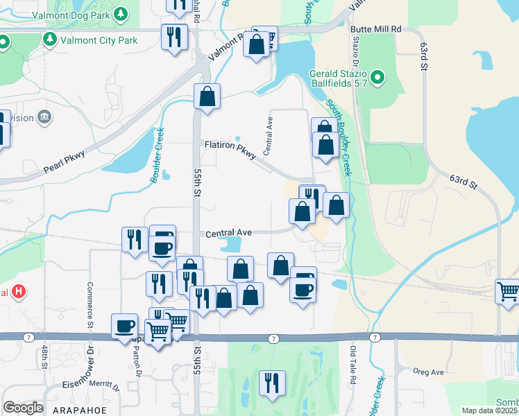 map of restaurants, bars, coffee shops, grocery stores, and more near 1995 57th Ct N in Boulder