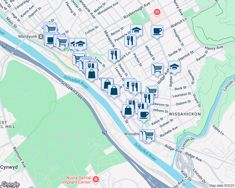 map of restaurants, bars, coffee shops, grocery stores, and more near 3913 Cresson Street in Philadelphia