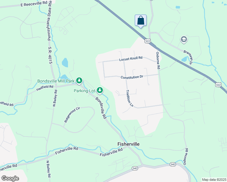 map of restaurants, bars, coffee shops, grocery stores, and more near 2 West Merion Circle in Downingtown